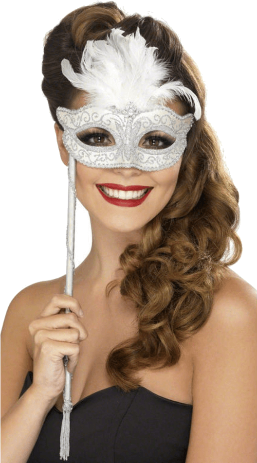 Masquerade Mask On Stick - Masquerade Ball Hairstyles Women (366x580), Png Download