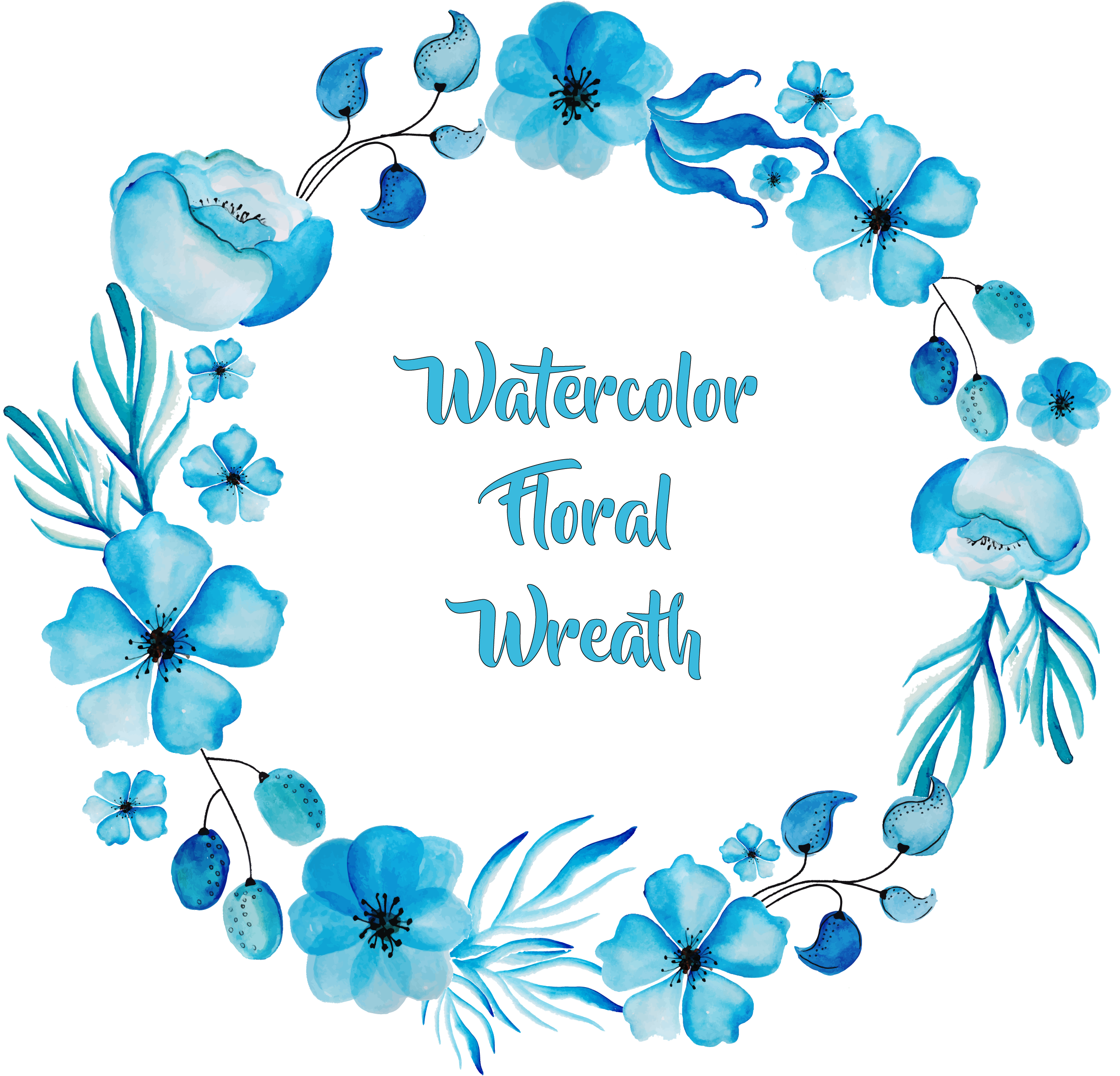 Watercolor Painting Flower Blue - Blue Flower Wreath Png (2318x2228), Png Download
