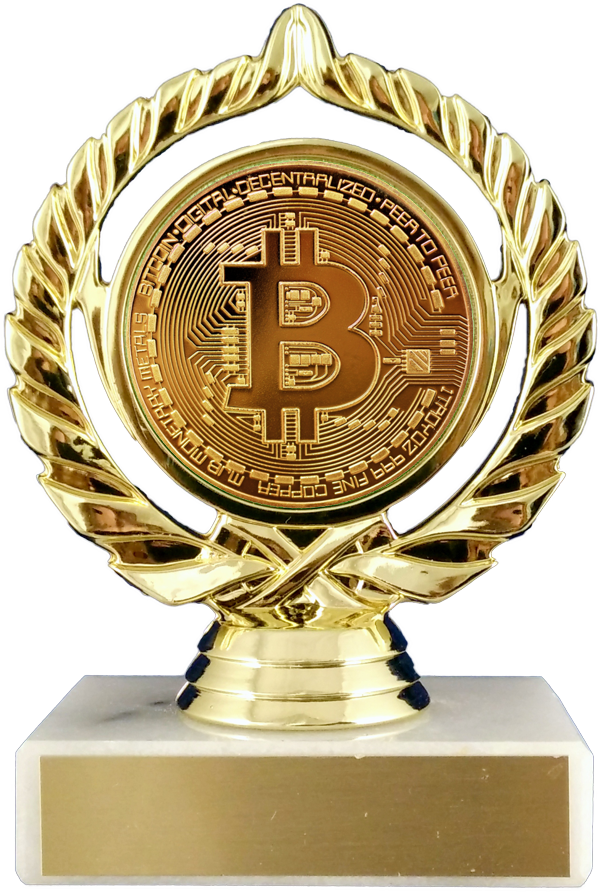 Bitcoin Logo Trophy On Flat White Marble - Marble (600x892), Png Download