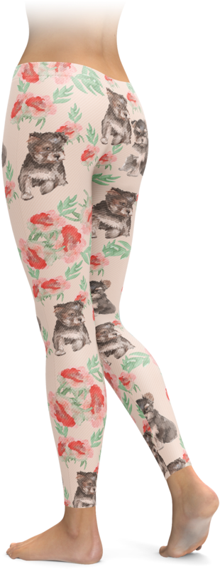 Floral Yorkie Puppies Leggings (740x895), Png Download