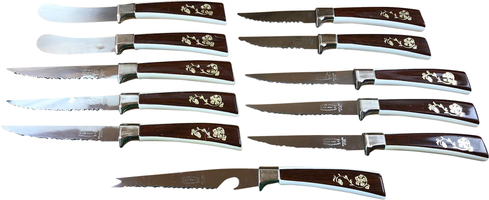 Vintage Sheffield Stainless Knife Set Flower Vine Design - Sheffield Vintage (1759x718), Png Download