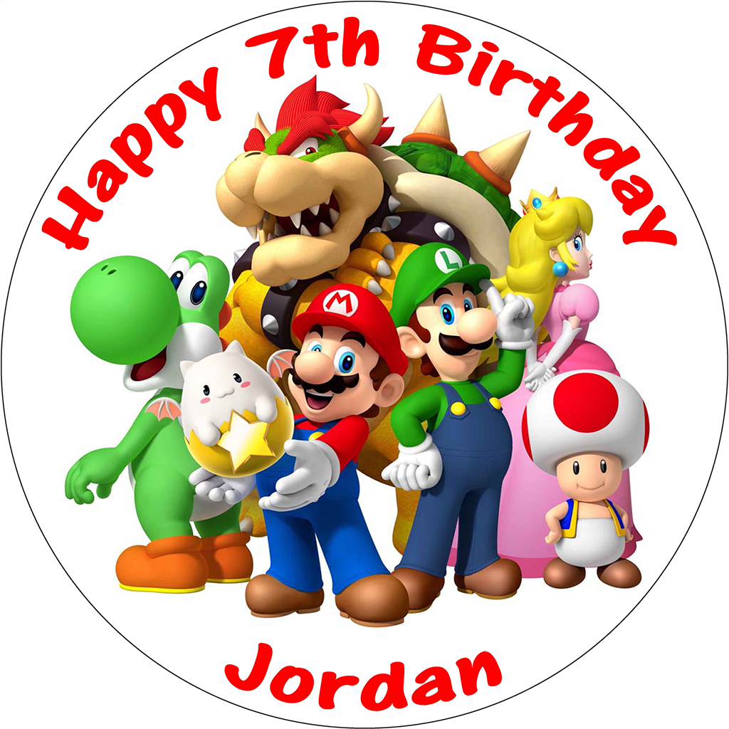 Super Mario Brothers Edible Personalised Round Birthday - Mario Bros (1024x1024), Png Download