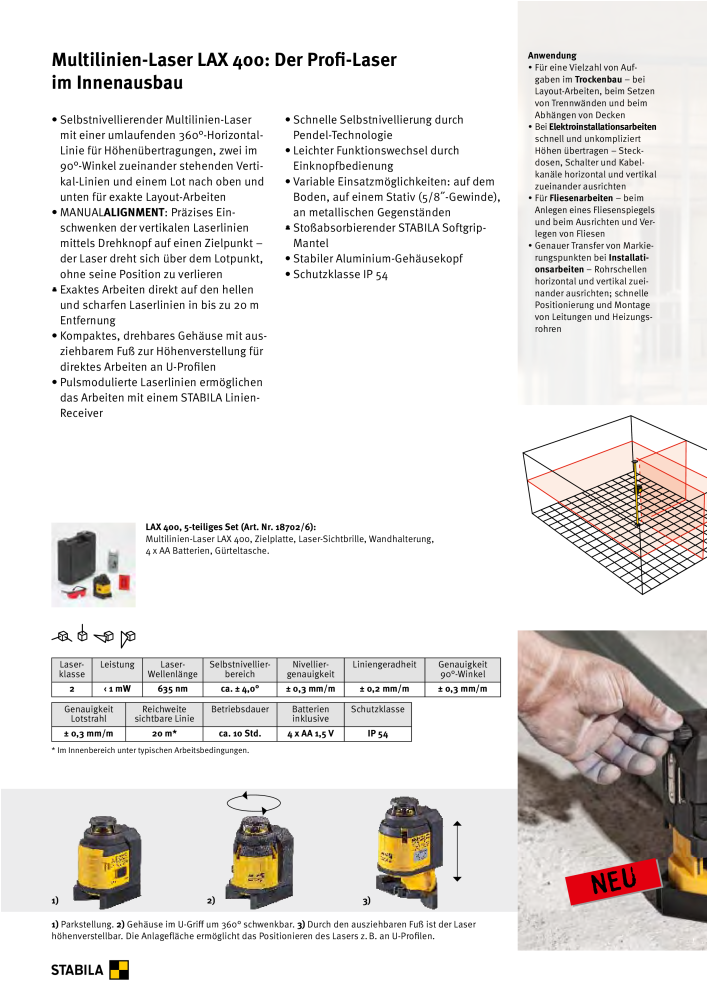 Stabila 03360 Type Lax400 Proliner Multi-line Laser (706x1000), Png Download