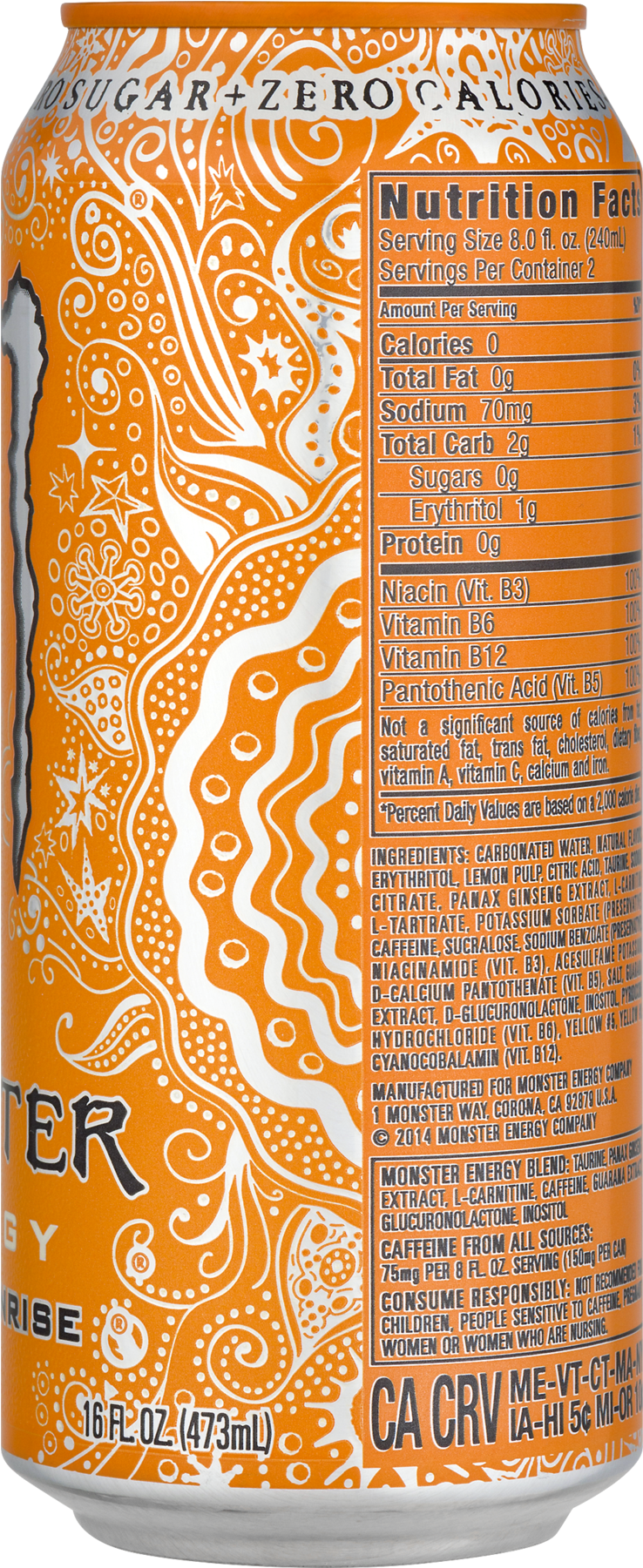 Monster Energy Ultra Sunrise Drink - 16 Oz Can (1800x1800), Png Download