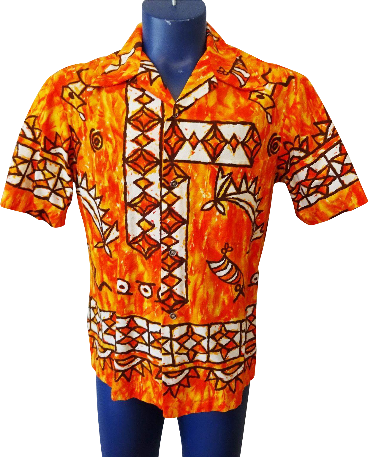 Vintage 1960s Ui Maikai Mens Orange Hawaiian Cotton - Pattern (1536x1536), Png Download