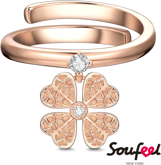 Soufeel Lucky Clover Ring Rose Gold (800x800), Png Download