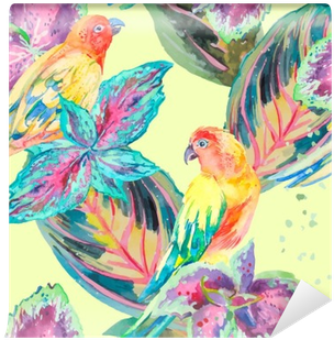 Watercolor Parrots - Capa Para Almofada 45x45cm Stm Home Araras (400x400), Png Download
