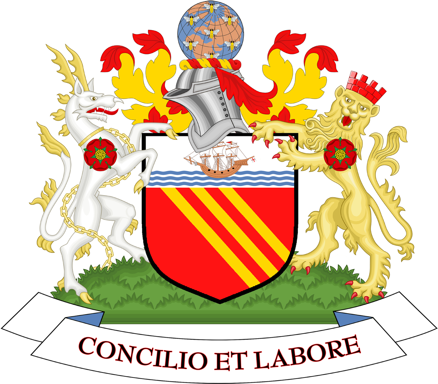 Coat Of Arms Of Manchester City Council - Man Utd Coat Of Arms (1500x1366), Png Download
