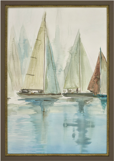 Blue Sailboats Ii - Painting (550x550), Png Download