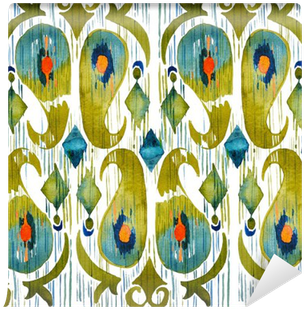 Watercolor Green Ikat Vibrant Seamless Pattern - Watercolor Painting (400x400), Png Download