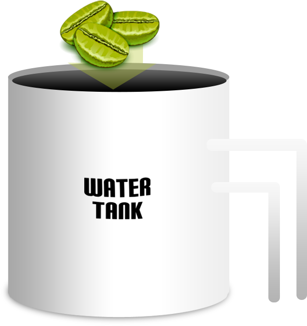 Raw Coffee Beans Drop Into Water Tank - Green Coffee Beans Soaking In Water (659x698), Png Download