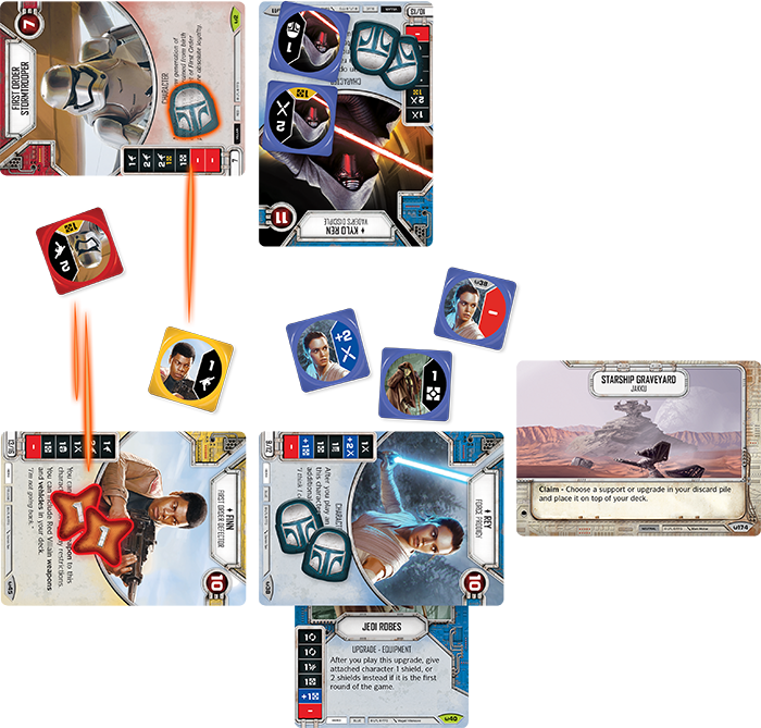 Star Wars - Star Wars Destiny Rey Character Card & Dice (700x669), Png Download