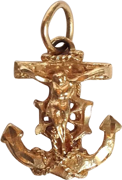 Vintage Crucifix And Anchor Charm Mad In 14 Karat Gold, - Charm Bracelet (608x608), Png Download