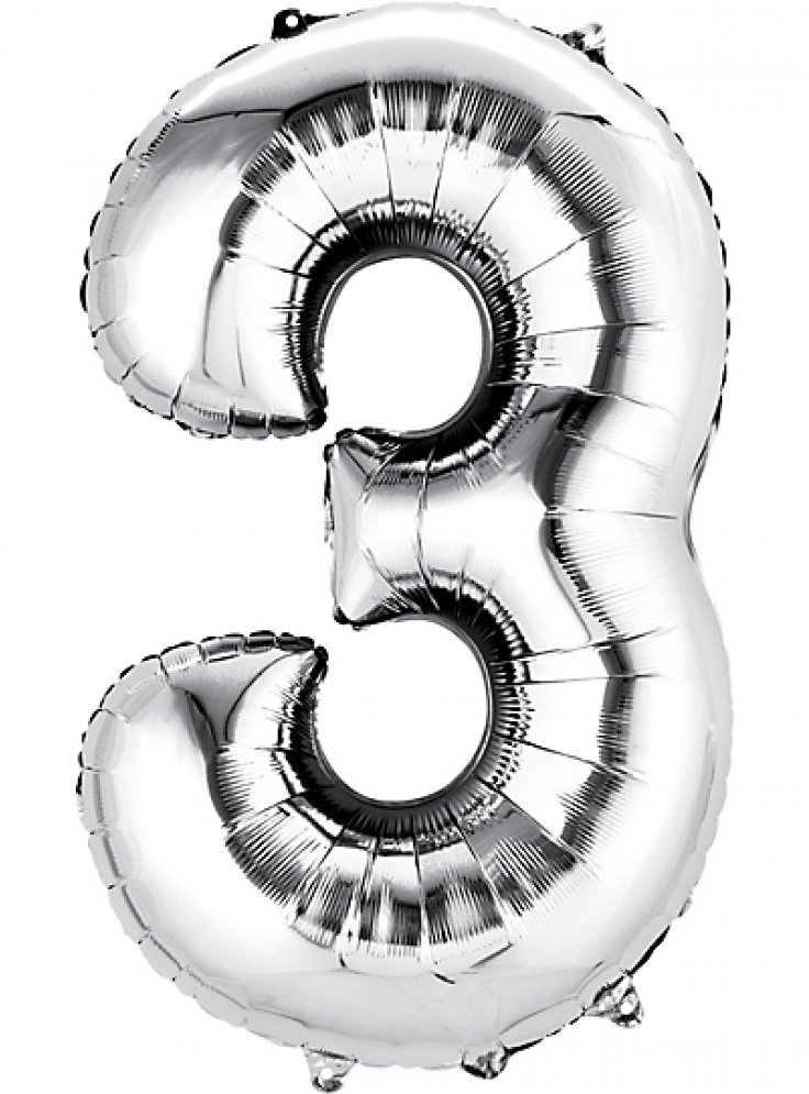 34 Inch Silver Number - Number 3 Balloon Silver (1000x1000), Png Download
