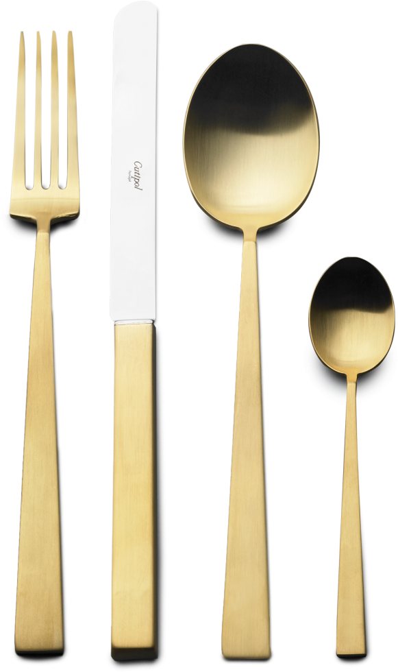 Big Wooden Spoon And Fork - Cutipol Bauhaus Gold 24tl.besteckset Bauhaus Gold (608x1001), Png Download