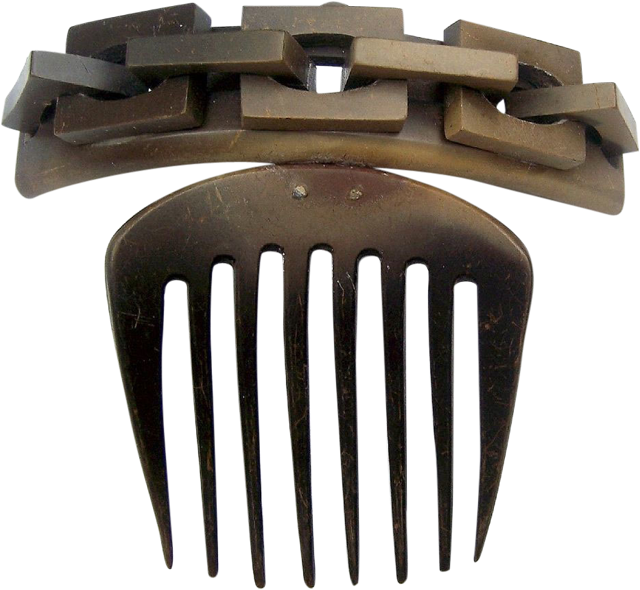 Victorian Vulcanite Hair Comb Hinged Chain Link Design - Rake (932x932), Png Download