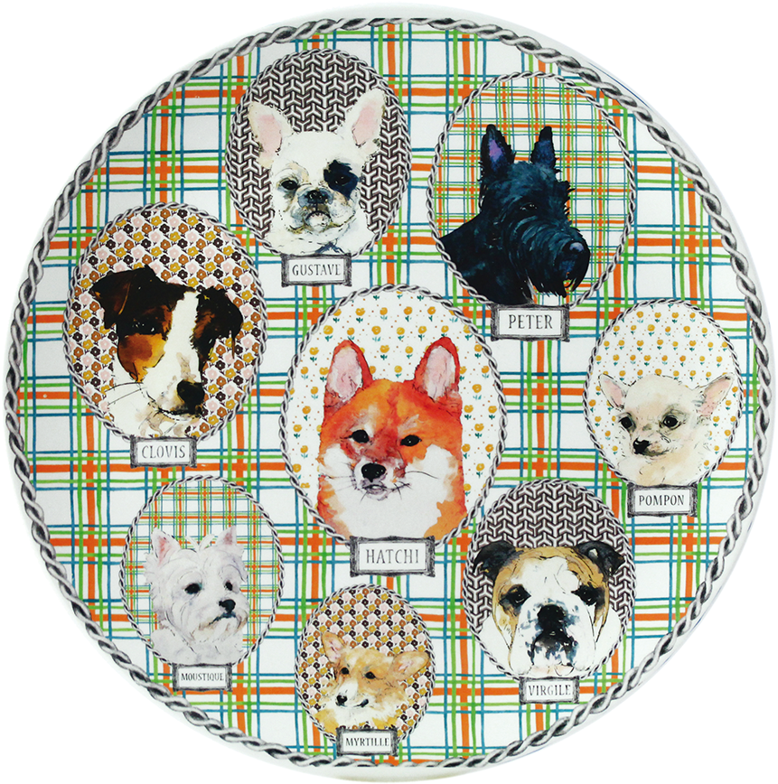 1 Cake Platter - Gien France Darling Dog Cake Platter 12" Dia (869x872), Png Download