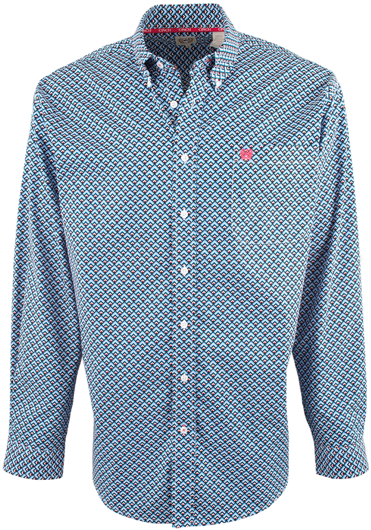 Cinch Royal Blue Pyramid Print Plain Weave Shirt (544x800), Png Download