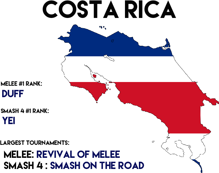 Top 3 Melee, Top 3 Smash 4, Largest Tournaments - Costa Rica Flag Map Sticker (800x600), Png Download