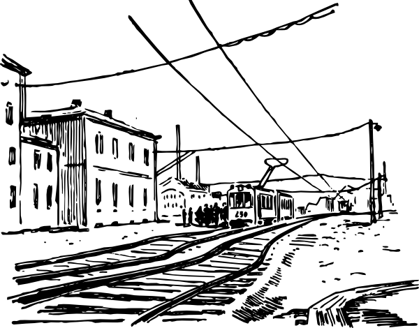 Free Vector Electric Train Scene Clip Art - Железная Дорога Пнг (600x470), Png Download