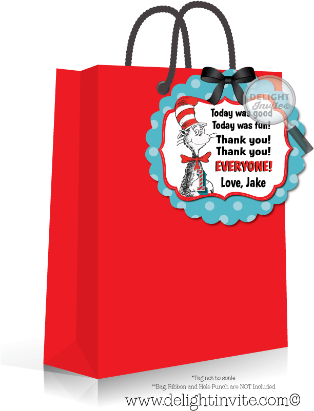 Seuss 1st Birthday Favor Tags - Cat In The Hat (613x822), Png Download