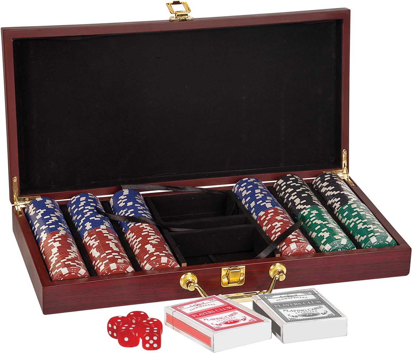 Rosewood Finish Poker Gift Set With 300 Chips, 2 Decks (1400x1200), Png Download