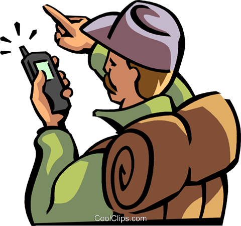 Hiker Looking At His Gps For Directions Royalty Free - Gps Clipart (480x450), Png Download
