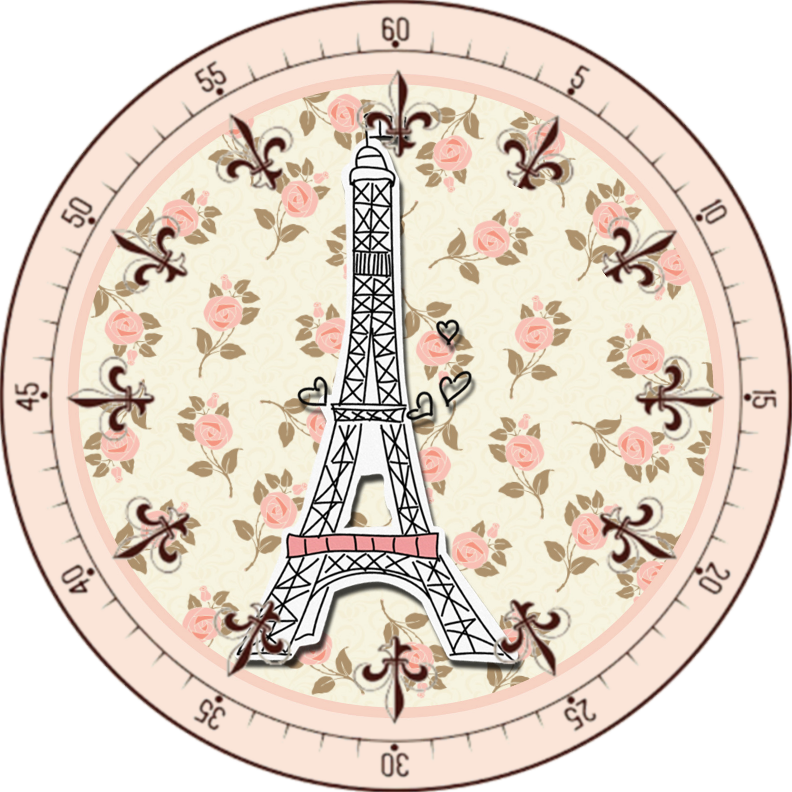 Eiffel Tower Clock Face - Vintage Carnival Game Wheel (1559x1559), Png Download