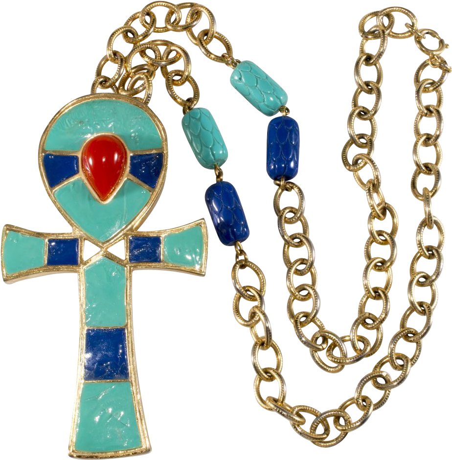 Hattie Carnegie Egyptian Revival Ankh Necklace Or Brooch - Chain (939x939), Png Download