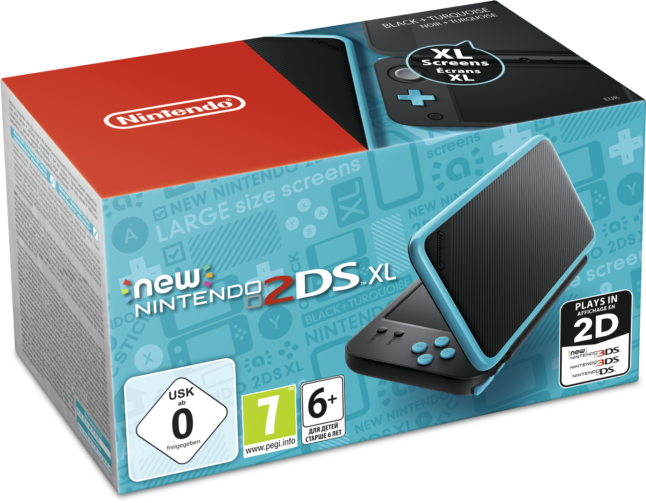 New Nintendo 2ds Xl Hw Black Turquoise, Black/ Turqouise, - Nintendo 2ds Xl Black & Turquoise Console (3445x2480), Png Download