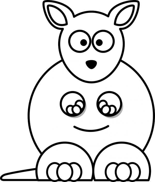 Cartoon Kangaroo Black White Line Coloring Sheet Colouring - Black And White Bear Cartoon (640x752), Png Download