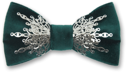 Gothic In Green Velvet Silver Bow Tie - Bow Tie (595x595), Png Download
