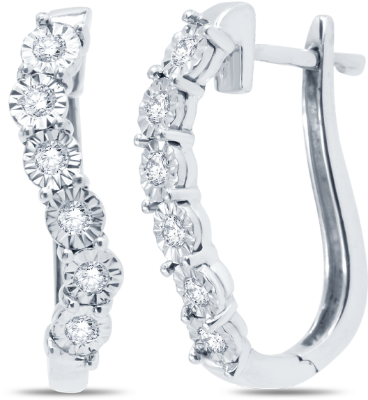 Sterling Silver Diamond Hoop Earrings - Earrings (700x700), Png Download