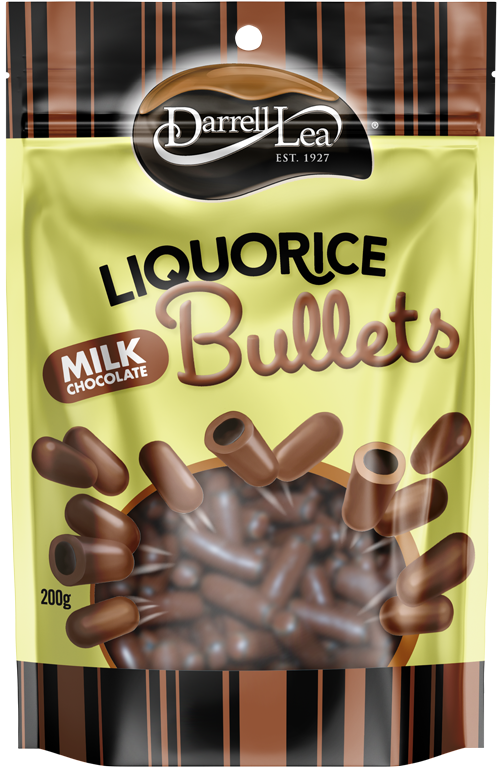 Darrell Lea Liquorice Milkchocolate Bullets 200g Web (800x800), Png Download
