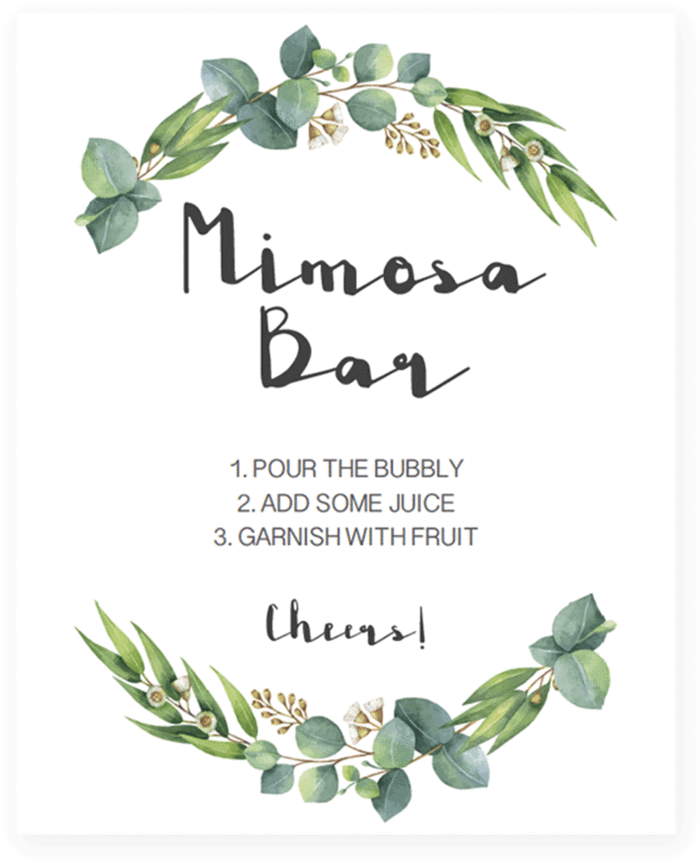 Mimosa Bar Sign Printable With Watercolor Leaves By - Watercolor Green Leaf Png (819x1024), Png Download
