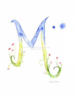Letter M Watercolor Flower (380x380), Png Download