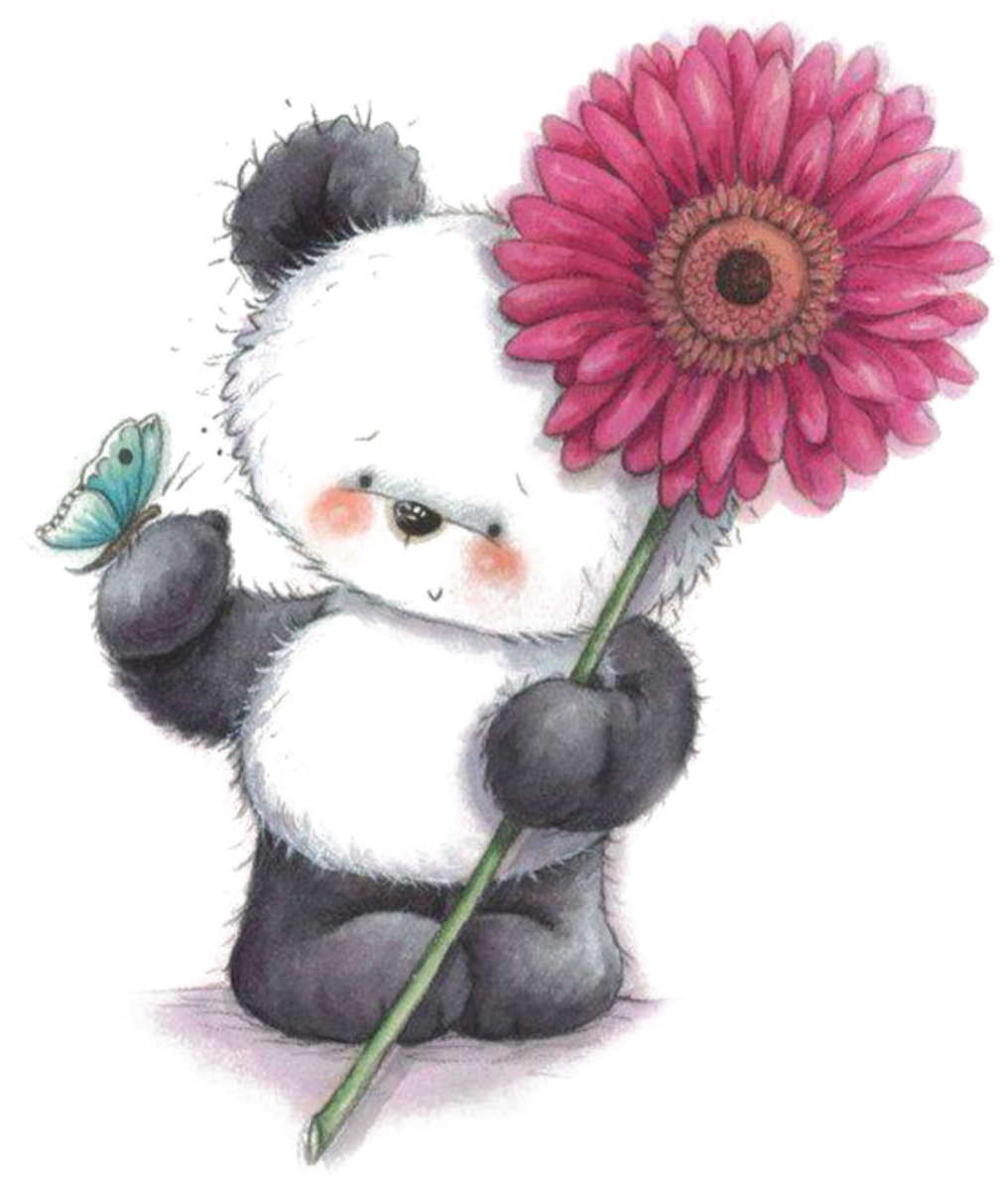 Ftestickers Watercolor Teddybear Panda Flowet Cute - Geniet Jou Dag Vriendin (1024x1223), Png Download