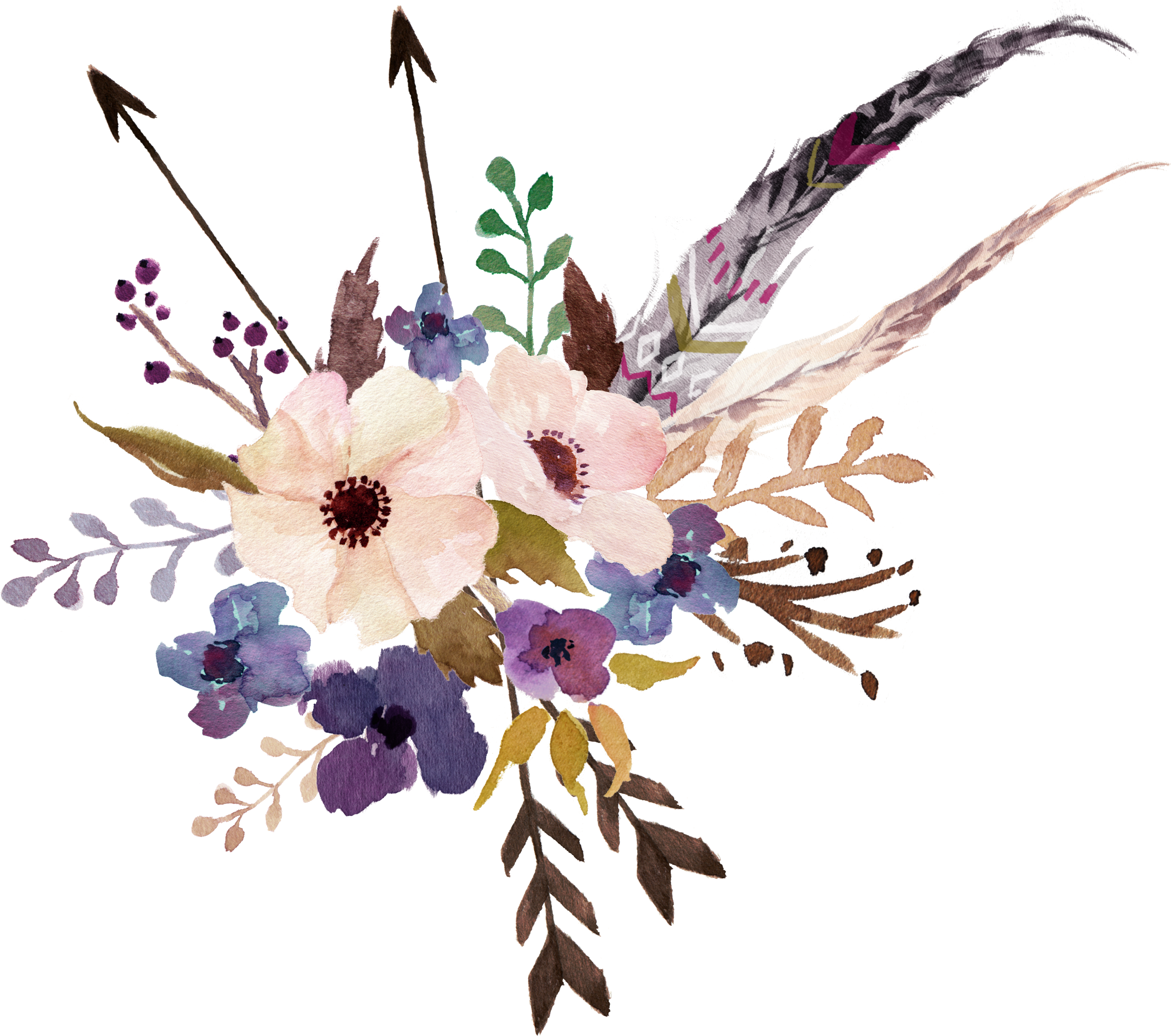 Boho Flower Png - Boho Floral Arrows Png (1600x1395), Png Download