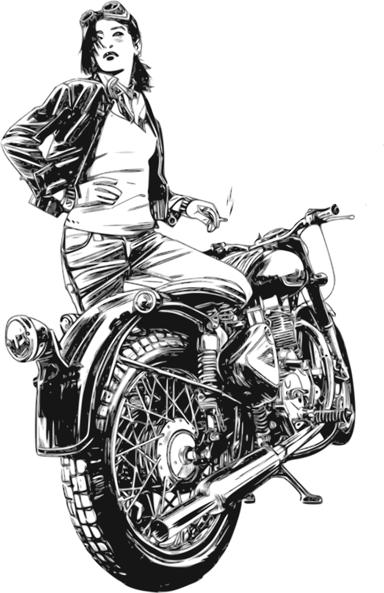 Drawing Motorcycle Moto - Women Motorcycle Png (1697x2400), Png Download