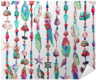 Watercolor Colorful Chains With Sea Shells, Beads, - Gioielli Ad Acquerello (400x400), Png Download