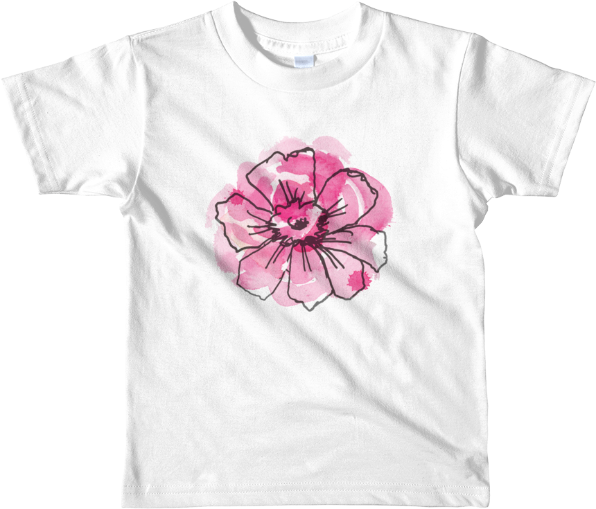 Black Anemone & Pink Watercolor Short Sleeve Kids T-shirt - Kids Personalized Shirt | Short Sleeve Kids T-shirt (1000x1000), Png Download