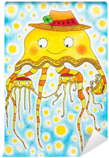 Jellyfish Family, Child's Drawing, Watercolor Painting - Watercolor Painting (400x400), Png Download