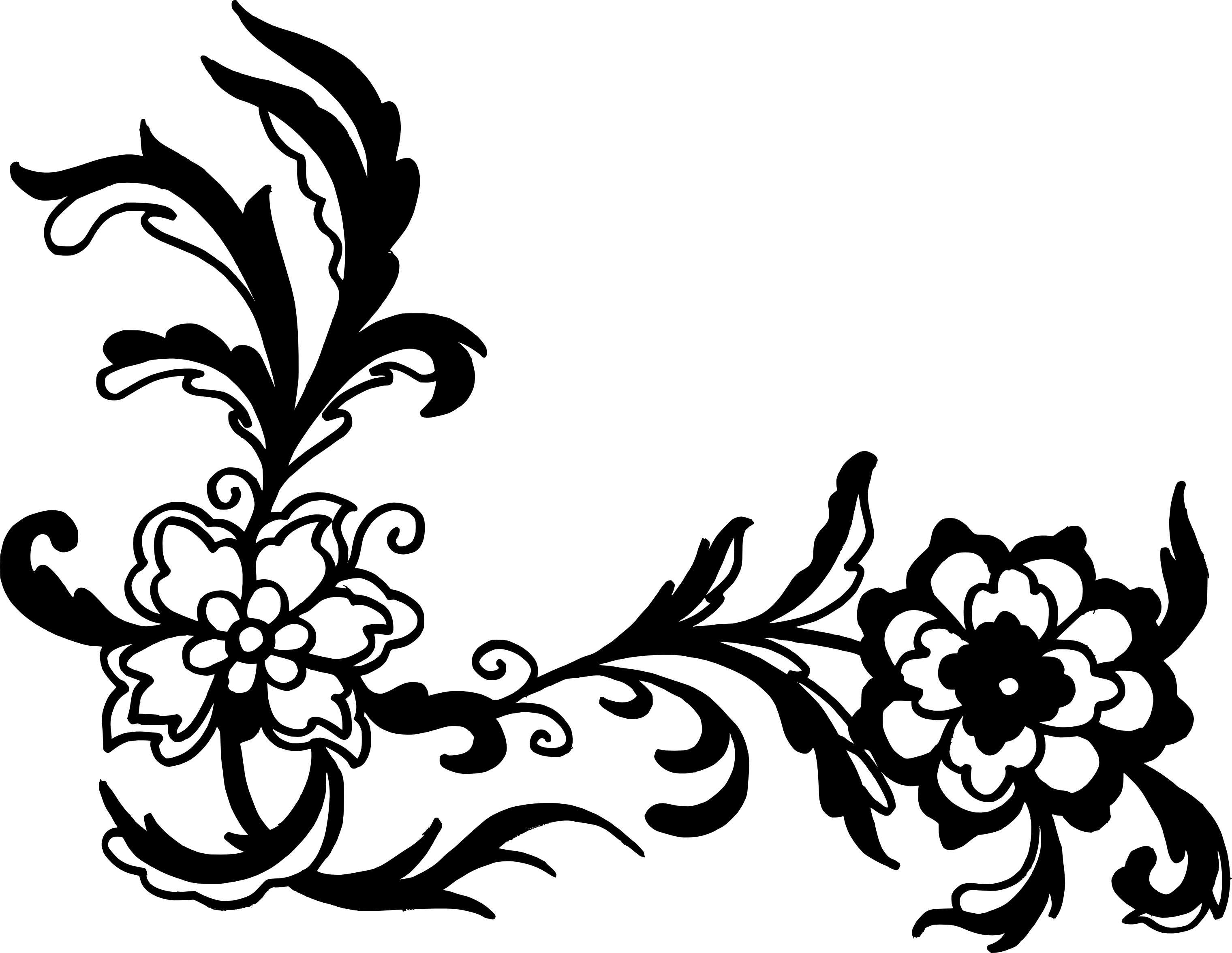 Free Download - Black And White Floral Corner Design Png (3040x2351), Png Download