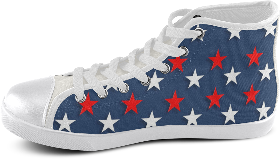 Navy Red White Stars Men's High Top Canvas Shoes - Shoe (500x500), Png Download