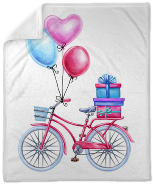Watercolor Illustration, Bicycle, Balloons, Gift Boxes, - Balloons With Bike Clipart (400x400), Png Download