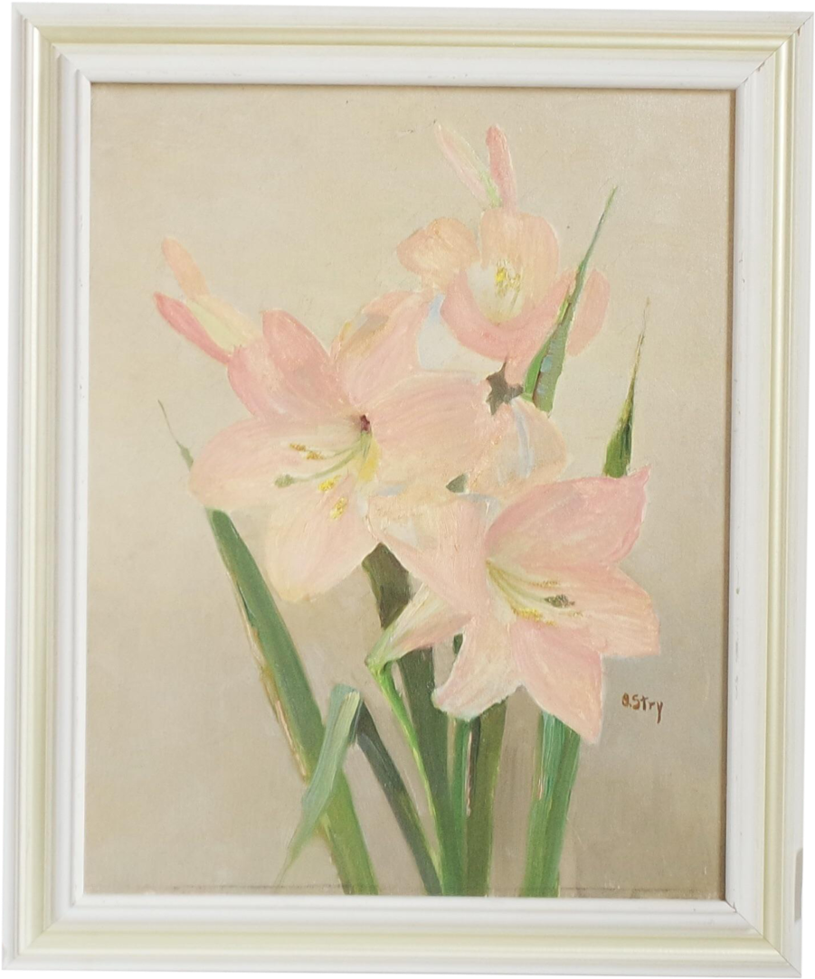 Vintage Floral Oil On Canvas Painting 8933 (1000x1202), Png Download