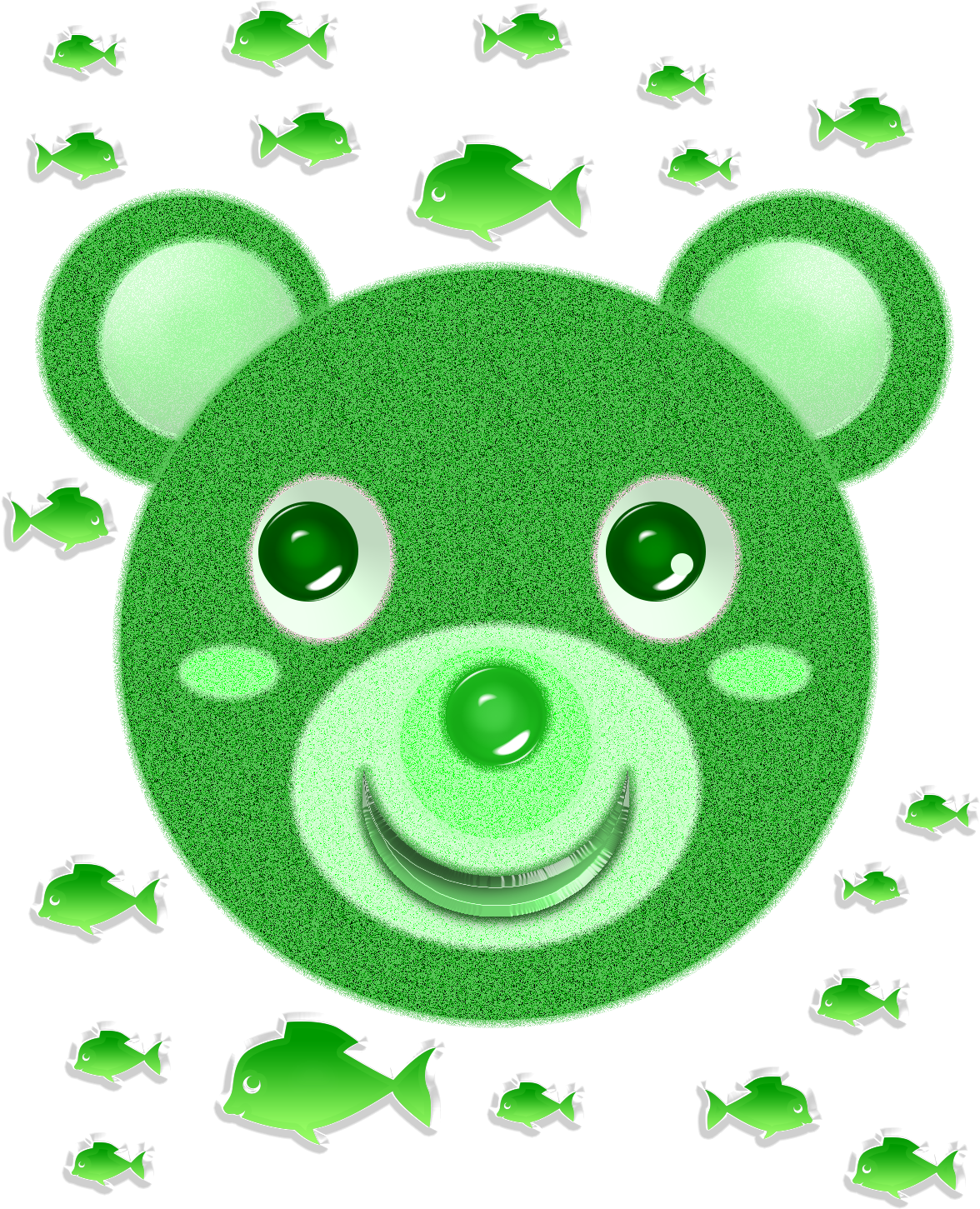 Green Bear Face And Fish - Leaf (1200x1500), Png Download