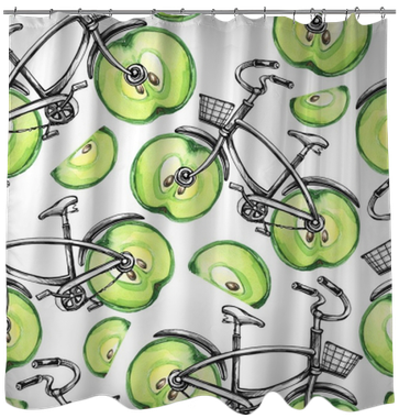 Watercolor Seamless Pattern Bicycles With Apple Wheels - Tandem Bicycle (400x400), Png Download