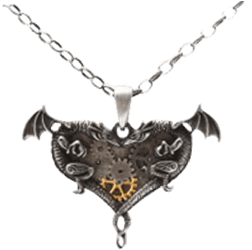 Dual Dragon Heart Steampunk Necklace - Dual Dragons Heart Necklace (555x555), Png Download