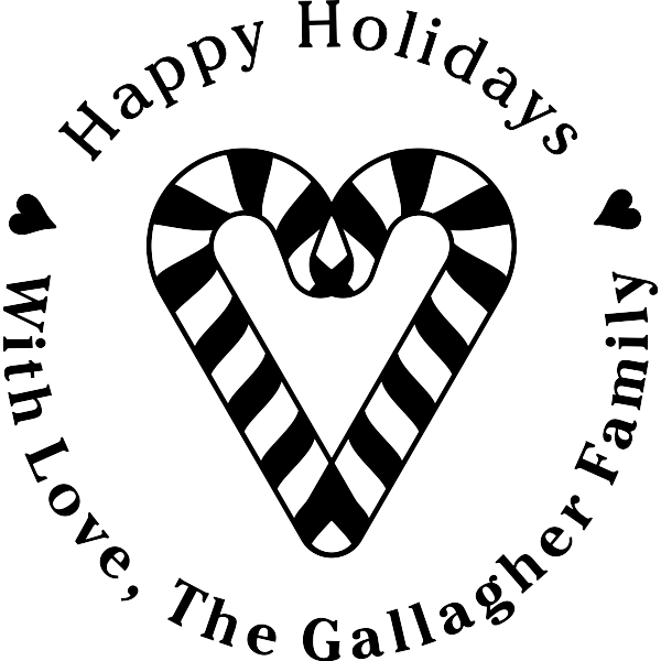 Heart Candy Canes Holiday Stamp (600x600), Png Download